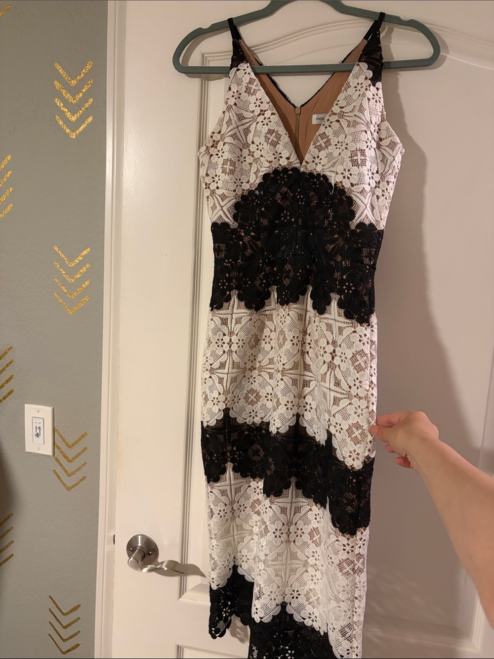 Dress the Population Black and White Lace Midi Dress